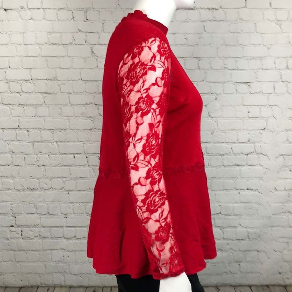 INC Red Lace Trim Peplum Sweater Plus Size 1X - Picture 4 of 7